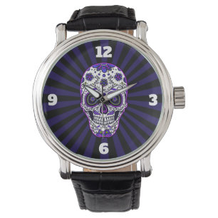 Zucker-Schädel-Lila-Farben-Uhr  Armbanduhr