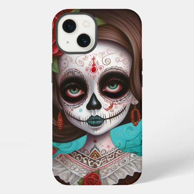 Zucker-Schädel-Mädchen Tag der Toten iPhone Hülle (Rückseite)
