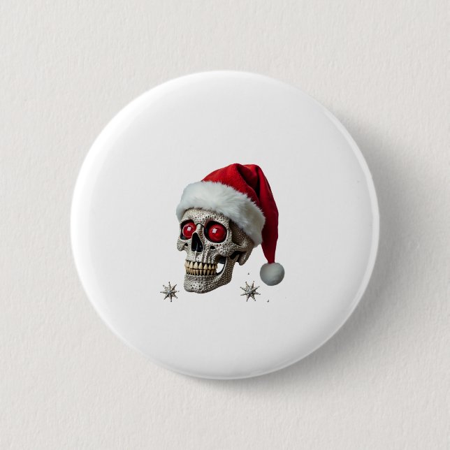 Zucker-Schädel-mit-Santa-Hut-Tee-Weihnachten-Pyjam Button (Vorderseite)