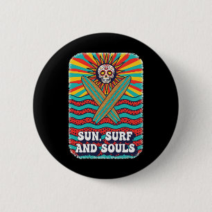 Zucker-Schädel-Psychedelische-Sonne-Retro-Surf-Oze Button