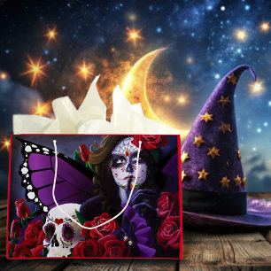 Zucker Schädel-Rote Rosen Lila Große Geschenktüte