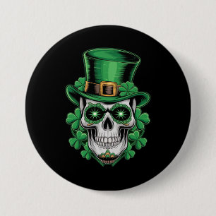 Zucker-Schädel-St.-Patrick-Tag Glücksklee Button