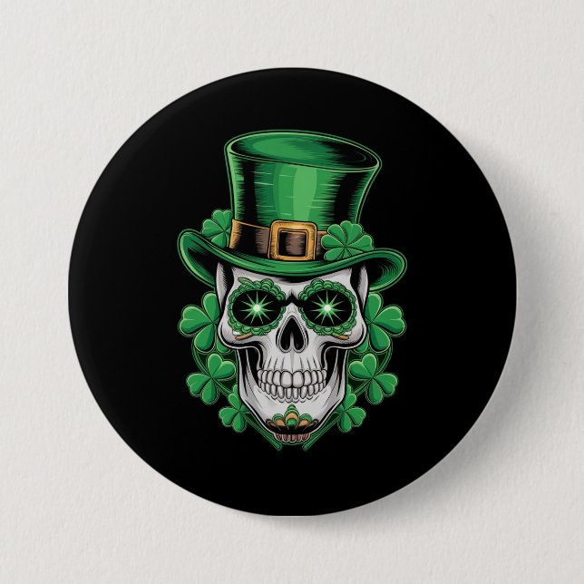 Zucker-Schädel-St.-Patrick-Tag Glücksklee  Button (Vorderseite)