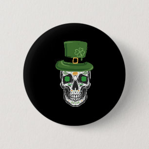 Zucker-Schädel-St.-Patrick-Tag-Leprechaun-Kleeblat Button