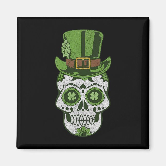 Zucker-Schädel St. Patrick's Day Glücksklee Vintag Magnet (Vorne)