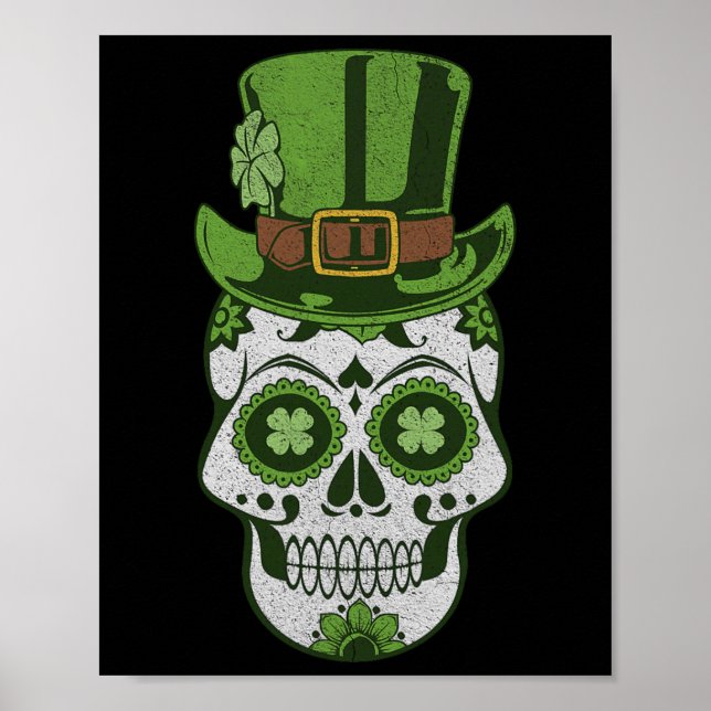 Zucker-Schädel St. Patrick's Day Glückskleeblatt V Poster (Vorne)