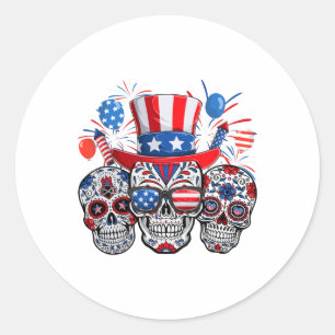 Zucker Schädel Sungles Feuerwerk American Flag 4th Runder Aufkleber