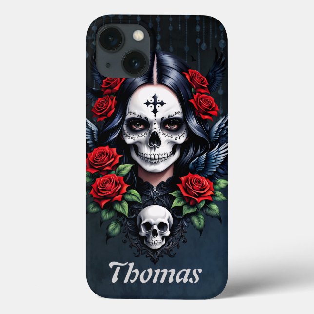 Zucker Schädelgel mit Rose. Case-Mate iPhone Hülle (Rückseite)