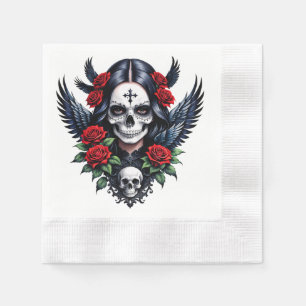 Zucker Schädelgel mit Rose. Serviette