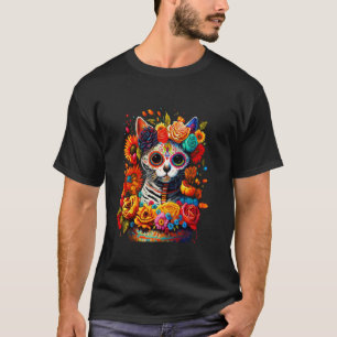 Zucker Schädelkatze Los Muertos La Catrina Tag T T-Shirt