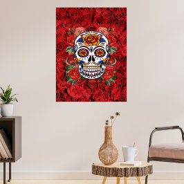Zucker Skull Rosa Rote Rosen Urlaub Große Poster