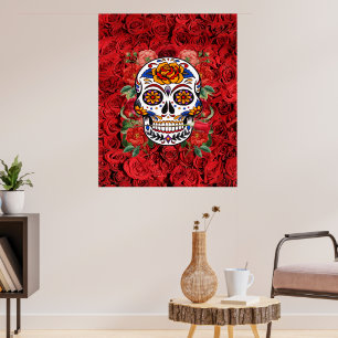 Zucker Skull Rosa Rote Rosen Urlaub Große Poster