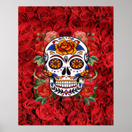 Zucker Skull Rosa Rote Rosen Urlaub Große Poster