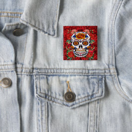 Zucker Skull Rosa Rote Rosen Urlaub Pinback Button
