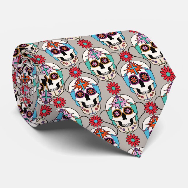 Zucker-Skulls Grafik Krawatte (Gerollt)