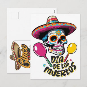 Zucker-Totenkopf-Sombrero-mit-Maracas-heller-Vekto Feiertagspostkarte