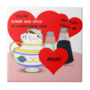 Zucker und Gewürz - Alte Valentinstagskarten-Kunst Fliese