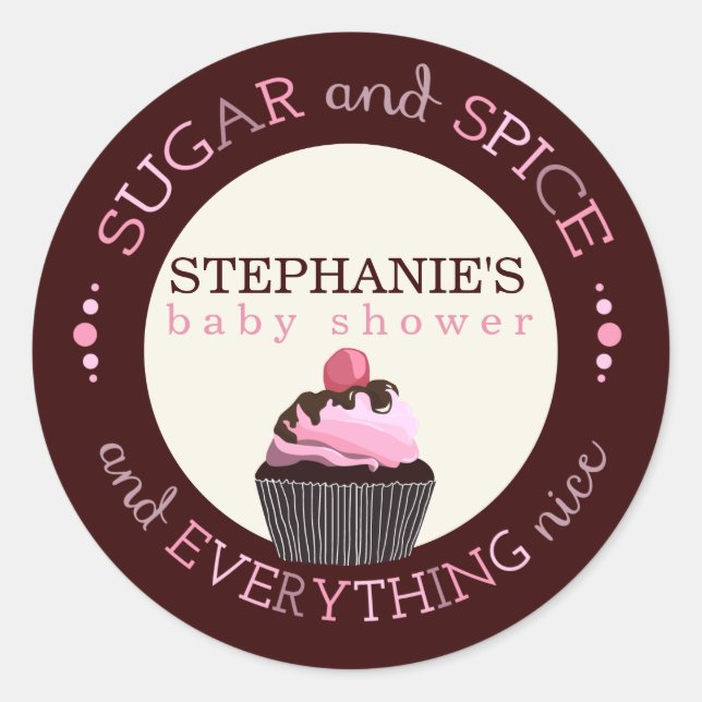 Zucker und Gewürz Cupcake Baby Dusche Gefälligkeit Runder Aufkleber (Vorderseite)