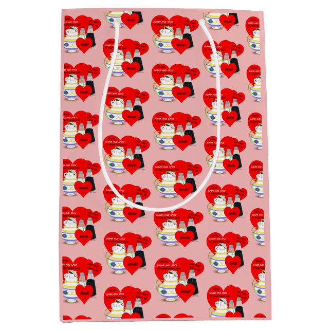 Zucker und Gewürze - altmodische Valentine Card Ku Mittlere Geschenktüte (Vorderseite)