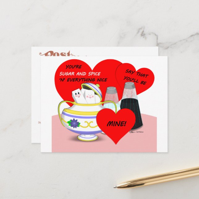 Zucker und Gewürze - altmodische Valentine Card Ku Postkarte (Vorderseite/Rückseite Beispiel)