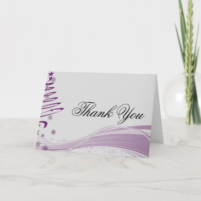 Zuckerbäume und Schneeflocken in Lila Dankeskarte (Vorderseite)