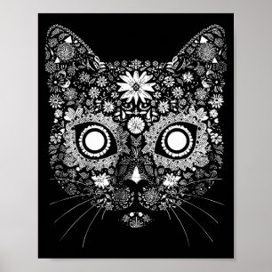 Zuckerkatze Totenkopf Blumen Kunstdesign Poster