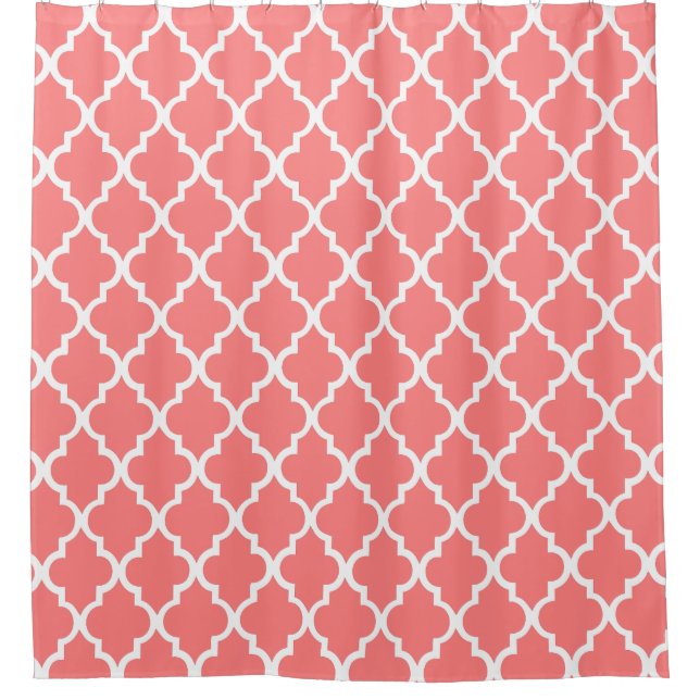 Zuckerkorallenrosa Quatrefolienmuster Duschvorhang (Vorderseite)