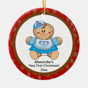Zuckerkuchenjunge Baby's erstes Weihnachtsbaum-Orn Keramik Ornament