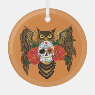 Zuckerkull-Rose Owl Ornament Aus Glas