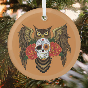Zuckerkull-Rose Owl Ornament Aus Glas