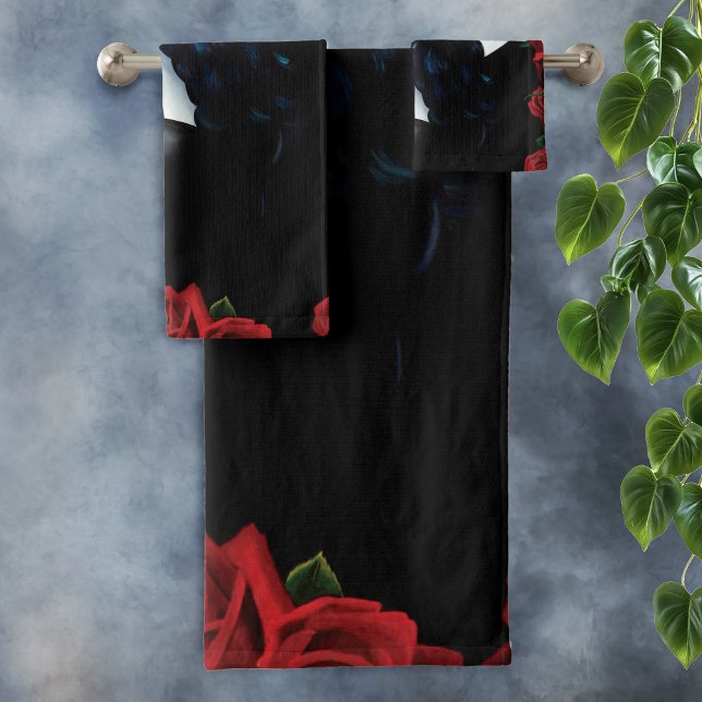 Zuckerkuller Rote Rosen schwarz Badhandtuch Set (Von Creator hochgeladen)