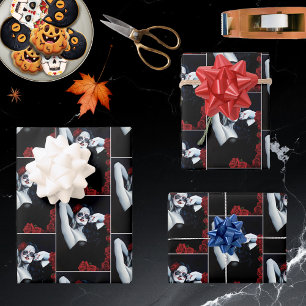 Zuckerkuller Rote Rosen schwarz Geschenkpapier Set