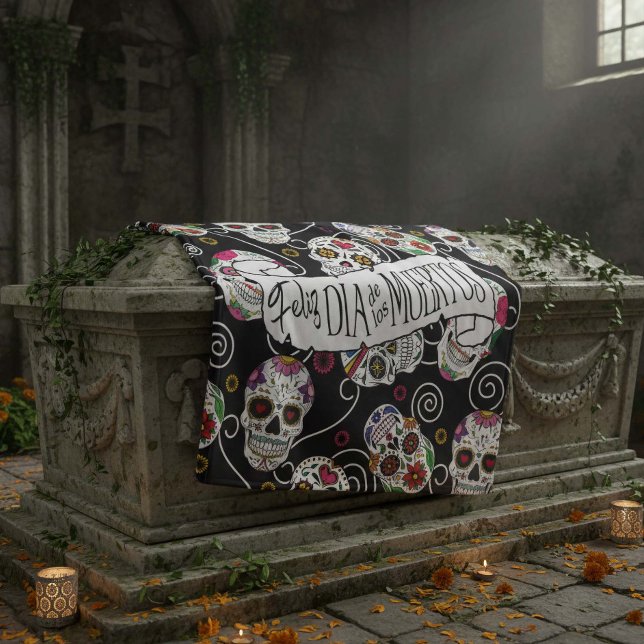 Zuckerkulls und Wirbel Rose Schwarz ID725 Fleecedecke (Von Creator hochgeladen)