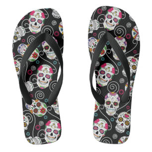 Zuckerkulls und Wirbel Schwarz ID725 Flip Flops