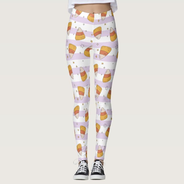 Zuckermais und Sterne Halloween-Muster Leggings (Vorderseite)