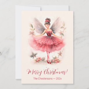 Zuckerpflaumenfee im rosa Kleid Vintage-Weihnachts Feiertagskarte
