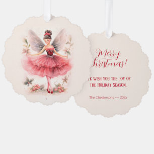 Zuckerpflaumenfee im rosa Kleid Vintage-Weihnachts Ornament Karte