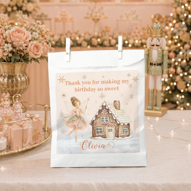 Zuckerpflaumenfee Lebkuchenhäuschen Erster Geburts Geschenktütchen (Nutcracker Sugar Plum Fairy Gingerbread House Favor Bag)