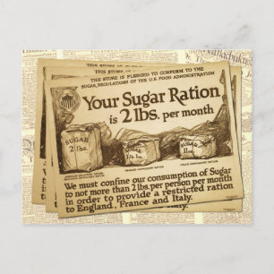 Zuckerrationierung, WWI-Plakat Postkarte