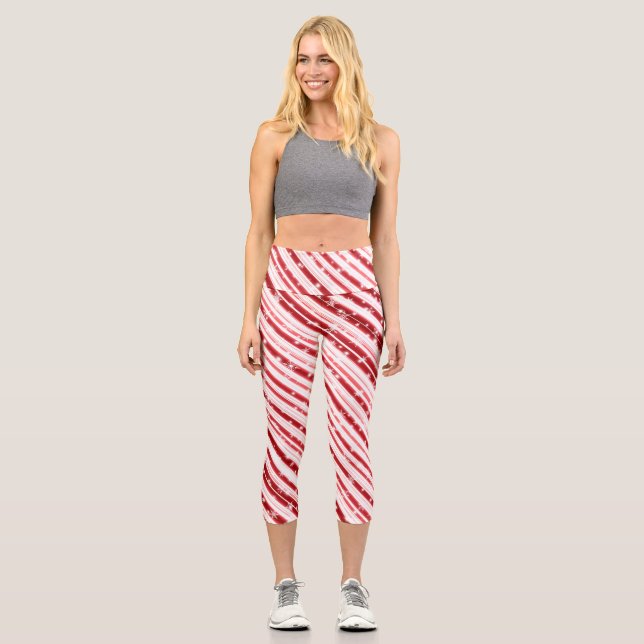 Zuckerrohr mit Sternen und Schneeflocken Capri Leggings (Vorderseite)
