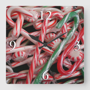 Zuckerrohre und Pfefferminz Weihnachtsfeiertag Quadratische Wanduhr