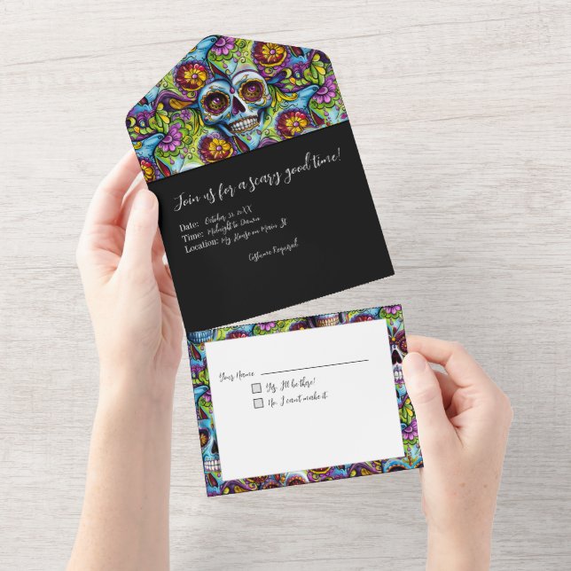 Zuckerschädel All In One Einladung (Abreißen)