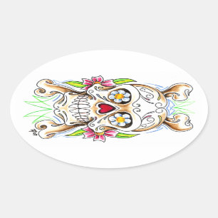 Zuckerschädel-Aufkleber Ovaler Aufkleber