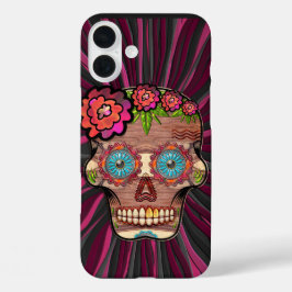 Zuckerschädel aus Schnittholz mit Blütenkrone iPhone 16 Plus Hülle