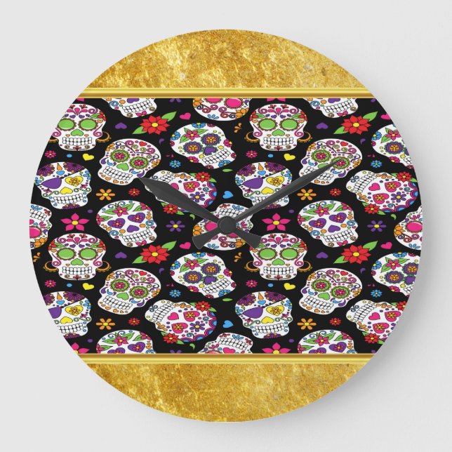 Zuckerschädel Beängstigend und blutig einschüchter Große Wanduhr (Vorderseite)