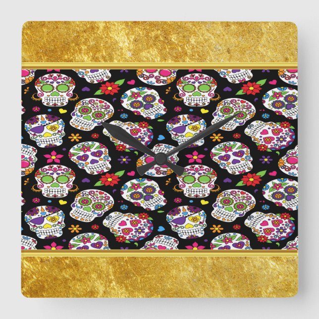 Zuckerschädel Beängstigend und blutig einschüchter Quadratische Wanduhr (Vorderseite)