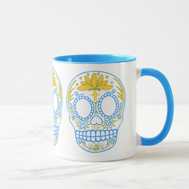 Zuckerschädel-(blau/Gelb) Tasse (Rechts)