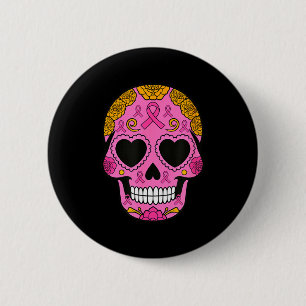Zuckerschädel-Brustkrebs-Bewusstsein Rosa Band Ca Button