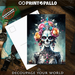 Zuckerschädel Calaveras Santa Muerte Blumen Postkarte