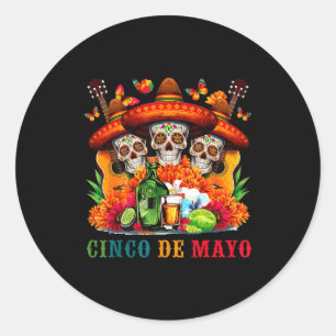 Zuckerschädel Cinco de Mayo mexikanische Fiesta Runder Aufkleber